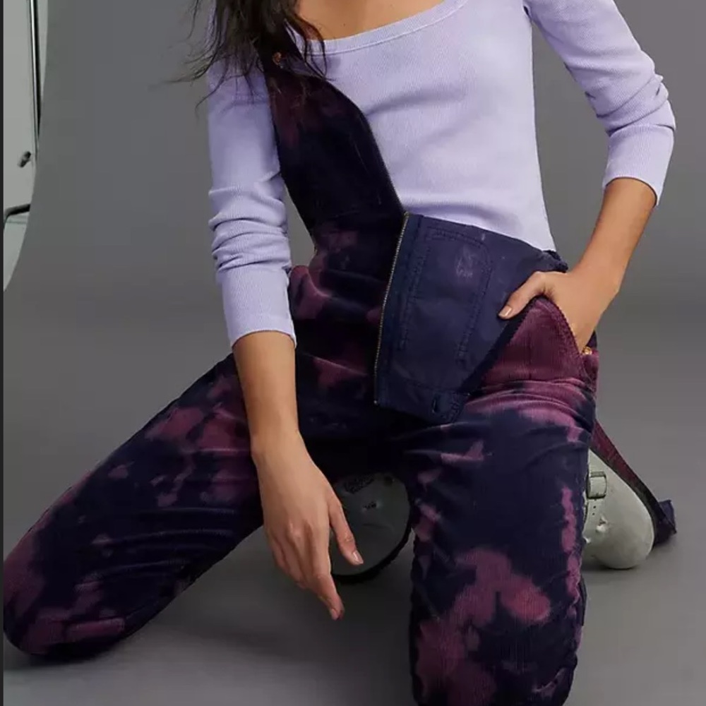 NEW Anthropologie Pilcro Slim Cord Overalls Size 26 Petite Dark blue & purple